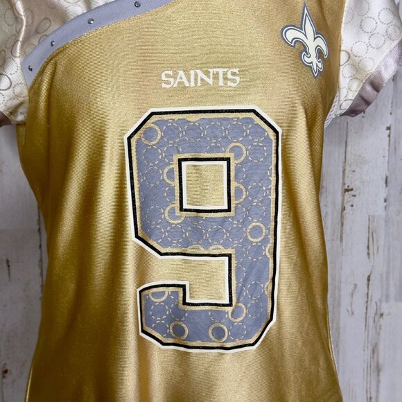 Reebok Saints Gold Silver Drew Brees No. 9 Rhinestone NFL Football Jersey Size M - Picture 2 of 13